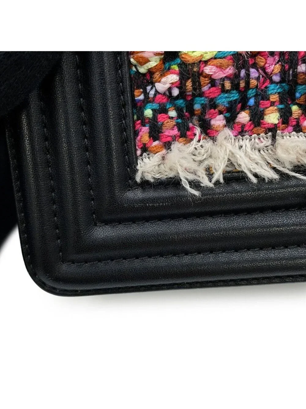 Chanel Chain Shoulder Bag Boy Small Quilted CC Logo Lambskin Tweed Black
